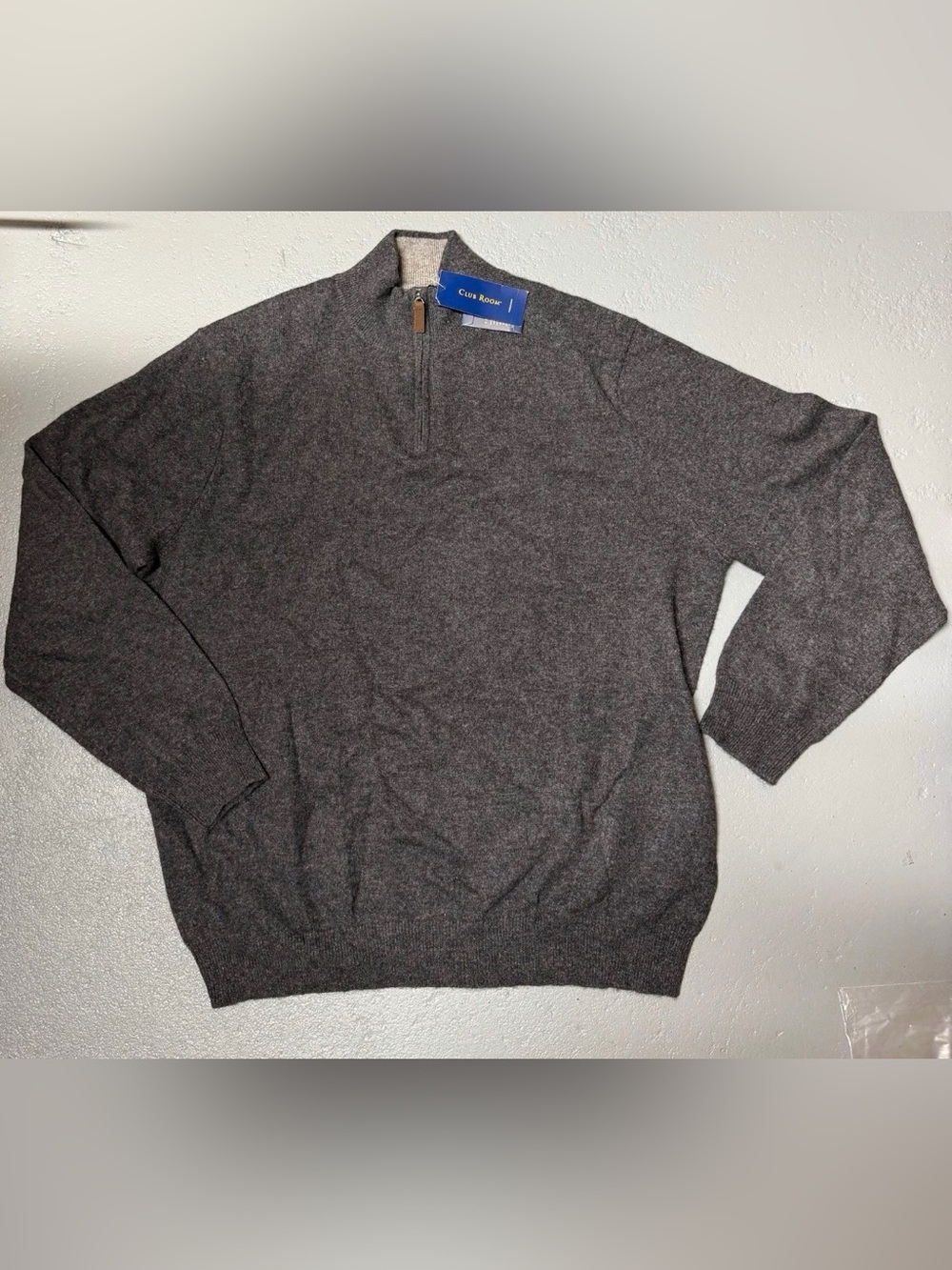NWT Club Room Men’s 100% Cashmere Mock Neck 1/4 Zip Gray Sweater Size Large